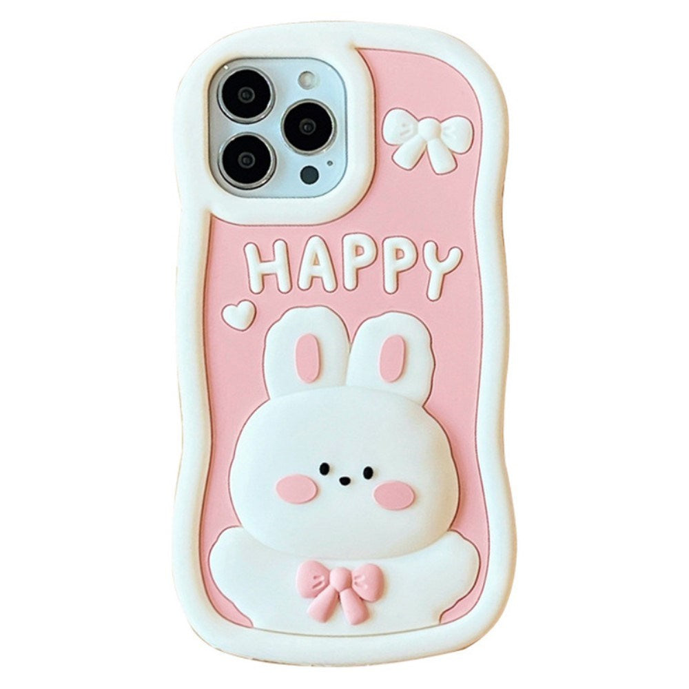 EIDERWOOD iPhone 14 Pro Silicone Case with 3D Rabbit - Pink / White