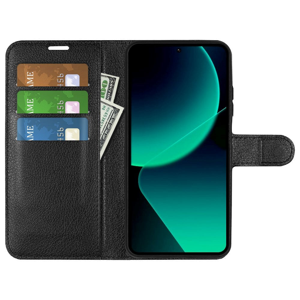 Xiaomi 13T / 13T Pro Litchi Leather Flip Cover w. Wallet - Black