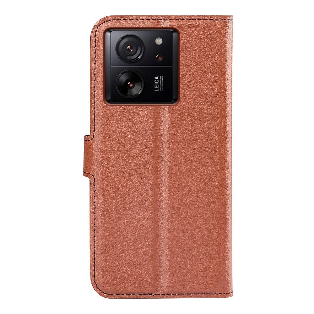 Xiaomi 13T / 13T Pro Litchi Leather Flip Cover w. Wallet - Brown