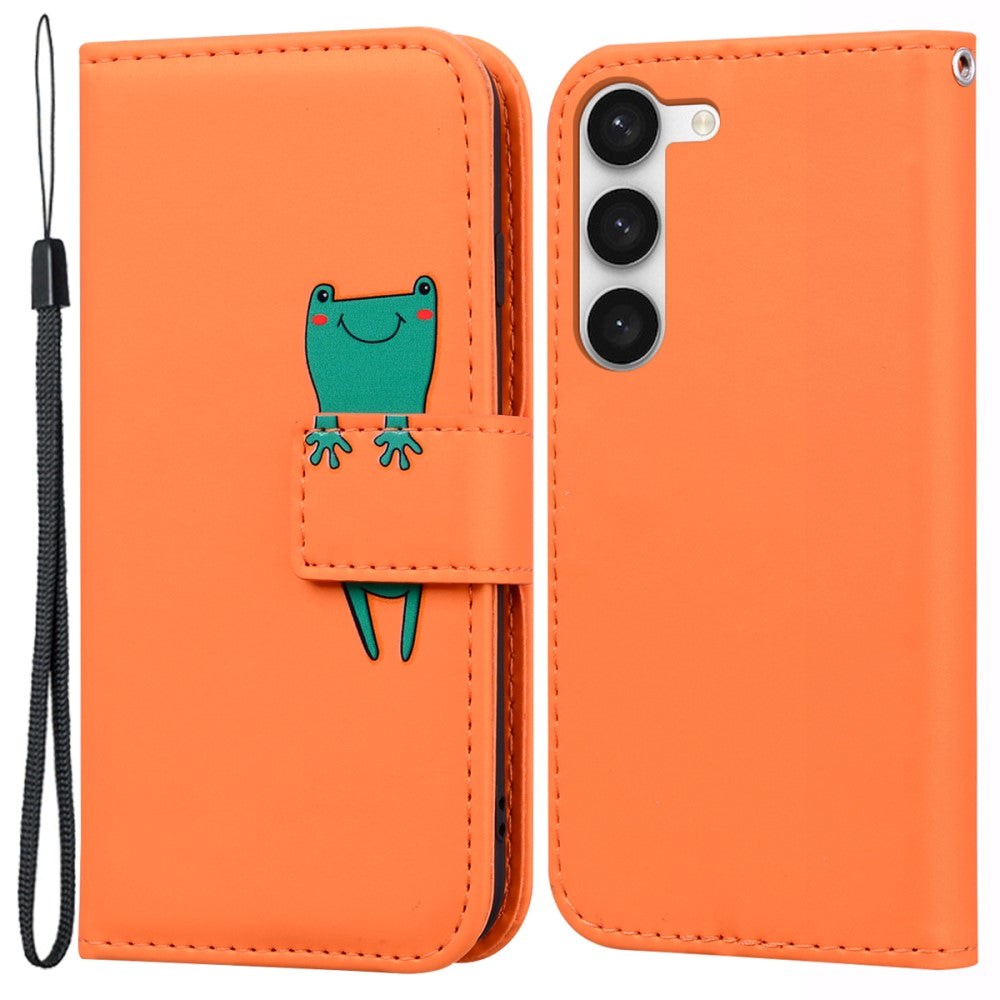 Samsung Galaxy S23 Flip Case with Strap / Standing function / Card Holder - Orange (Frog)