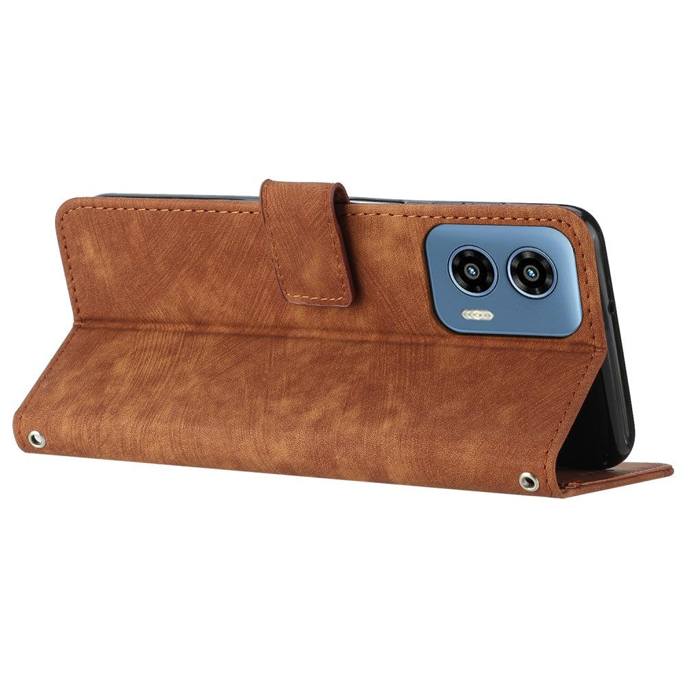 EIDERWOOD Motorola Moto G Play 5G (2024) Leather Flip Case with Wallet and Strap - Brown