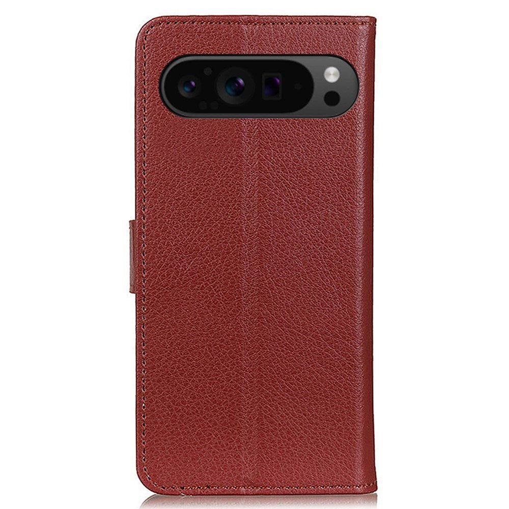 EIDERWOOD Google Pixel 10 / 10 Pro / 9 / 9 Pro Litchi Faux Leather Flip Case w. Wallet - Brown