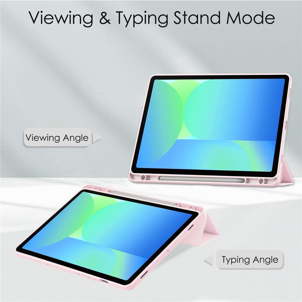 EIDERWOOD Samsung Galaxy Tab S10 Lite / S10 FE / S9 FE Flip Case - Stand Function & Stylus Pen Holder - Transparent / Pink