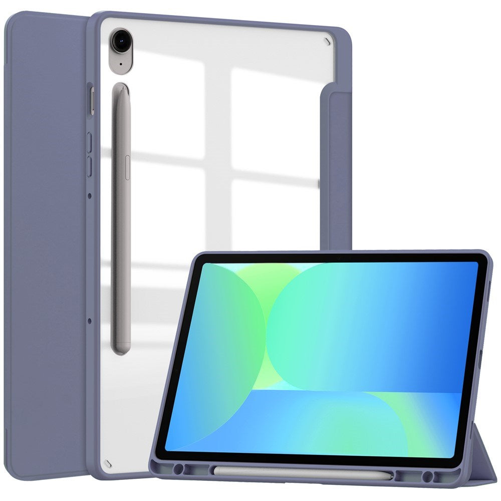 EIDERWOOD Samsung Galaxy Tab S10 Lite / S10 FE / S9 FE Flip Case - Stand Function & Stylus Pen Holder - Transparent / Gray Purple