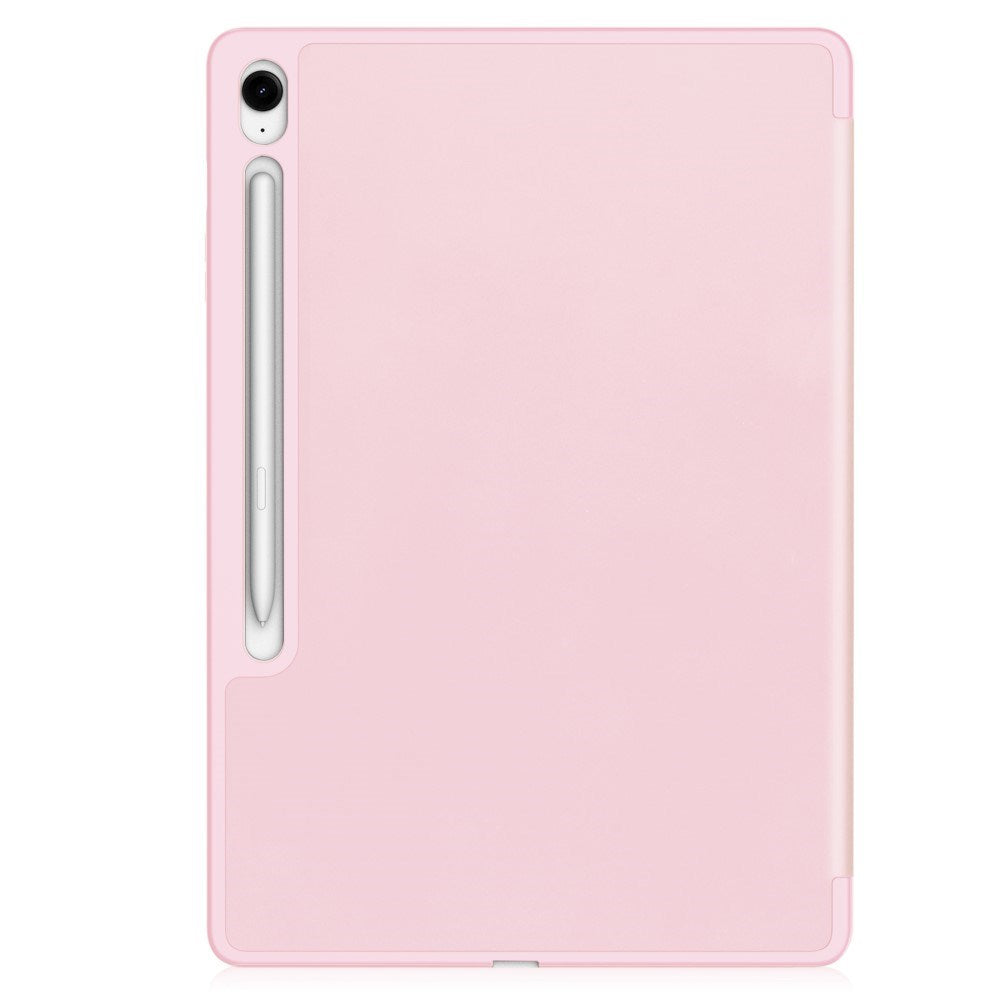 EIDERWOOD Samsung Galaxy Tab S10 FE+ (Plus) Tri-Fold Faux Leather Flip Case with Stylus Pen Holder - Pink