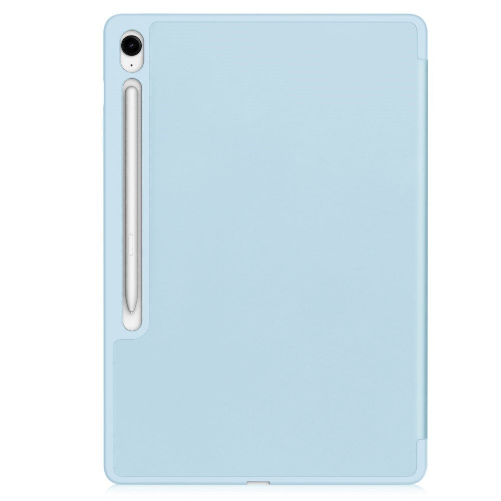 EIDERWOOD Samsung Galaxy Tab S10 FE+ (Plus) Tri-Fold Faux Leather Flip Case with Stylus Pen Holder - Light Blue