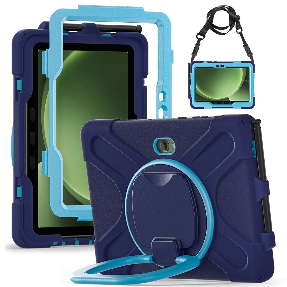 Samsung Galaxy Tab Active5 Pro / Active4 Pro EIDERWOOD Hybrid Plastic Kids Case w. Kickstand & Strap - Blue