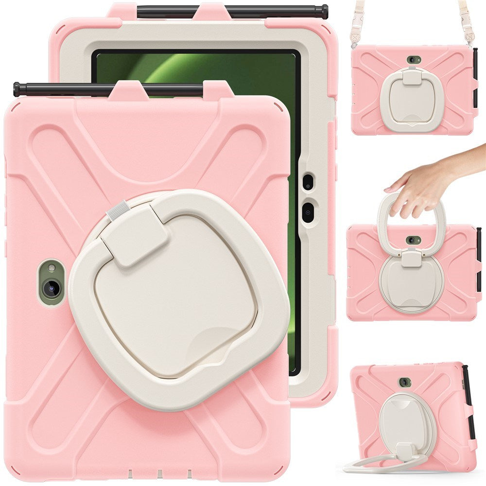 Samsung Galaxy Tab Active5 Pro / Active4 Pro EIDERWOOD Hybrid Plastic Kids Case w. Kickstand & Strap - Pink
