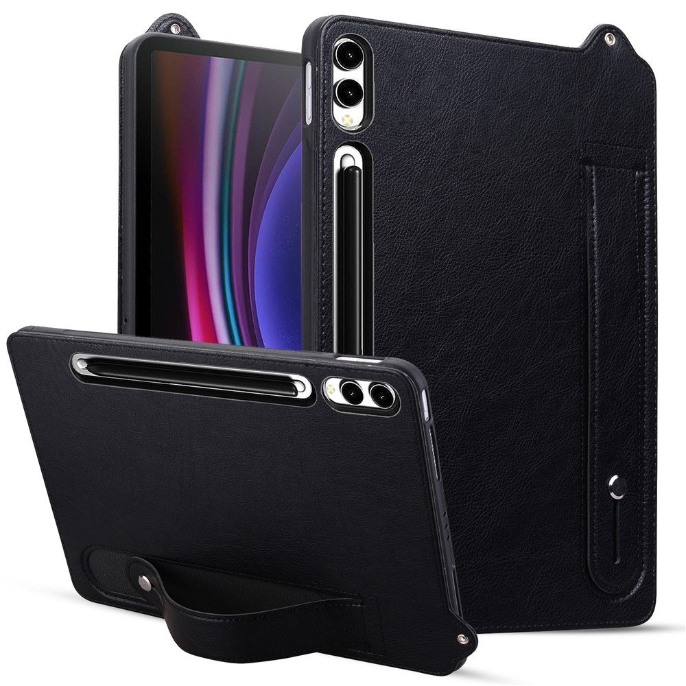 EIDERWOOD Samsung Galaxy Tab S11 Ultra Hard Plastic Faux Leather Coated Case with Handle - Black