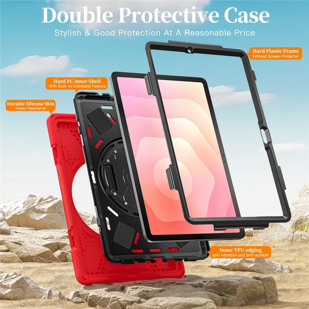 EIDERWOOD Samsung Galaxy Tab S11 Shockproof Case with 360 Degree Rotatable Kickstand & Velcro Strap - Red