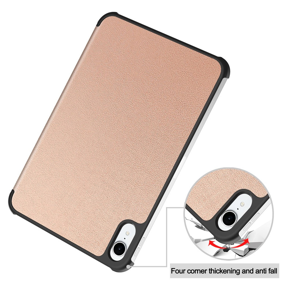 iPad Mini (2026) 8th Gen. EIDERWOOD Faux Leather Tri-Fold Flip Case with Stand Function - Rose Gold