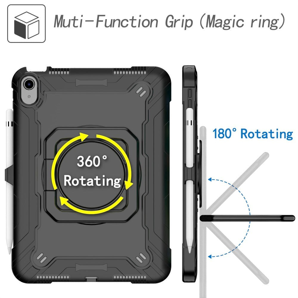 iPad 10.9" (2024/2022) Tough Silicone Cover w. 360 Degree Stand & Carrying Strap - Black