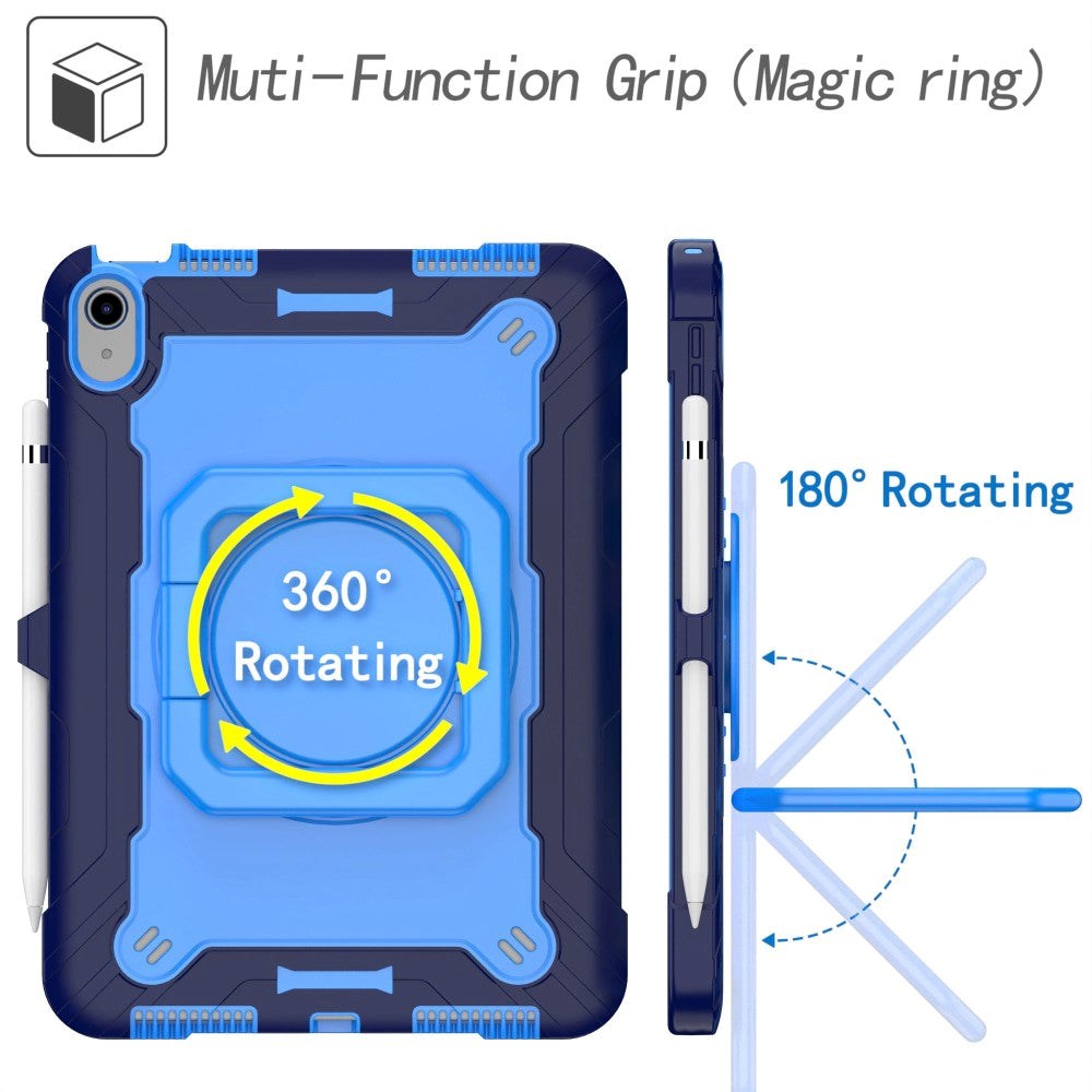 iPad 10.9" (2024/2022) Tough Silicone Cover w. 360 Degree Stand & Carrying Strap - Blue