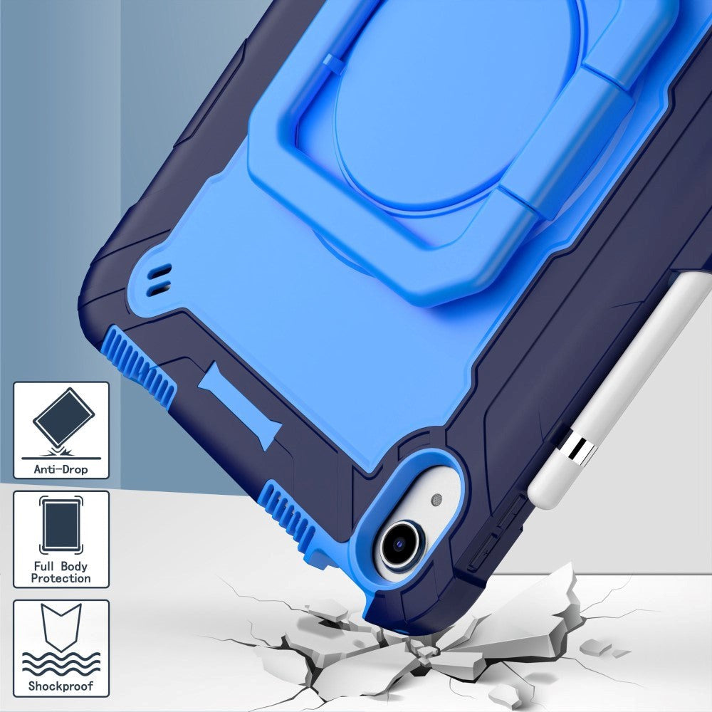 iPad 10.9" (2024/2022) Tough Silicone Cover w. 360 Degree Stand & Carrying Strap - Blue