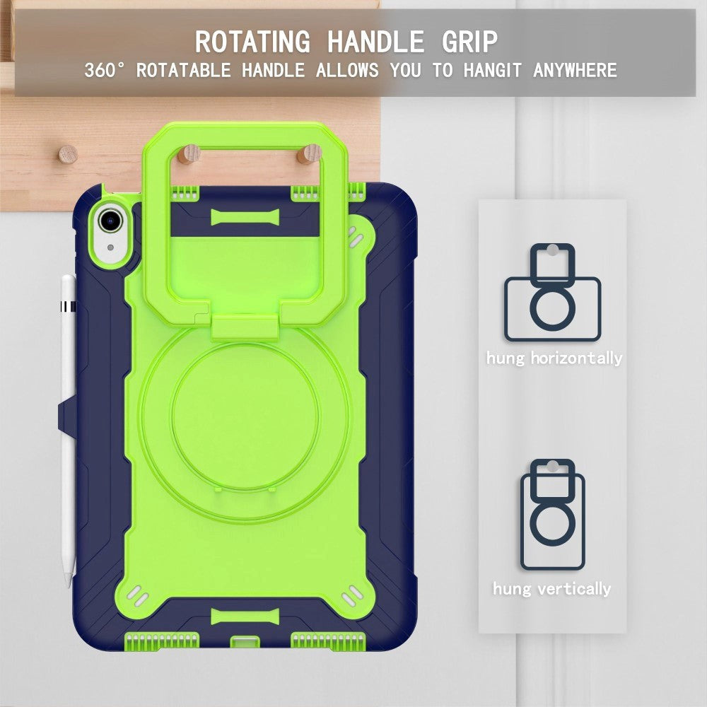 iPad 10.9" (2024/2022) Tough Silicone Cover w. 360 Degree Stand & Carrying Strap - Green / Blue
