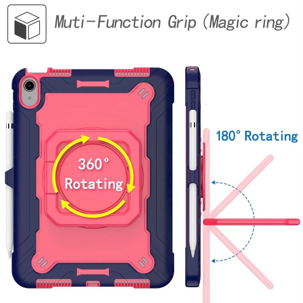 iPad 10.9" (2024/2022) Tough Silicone Cover w. 360 Degree Stand & Carrying Strap - Pink / Blue