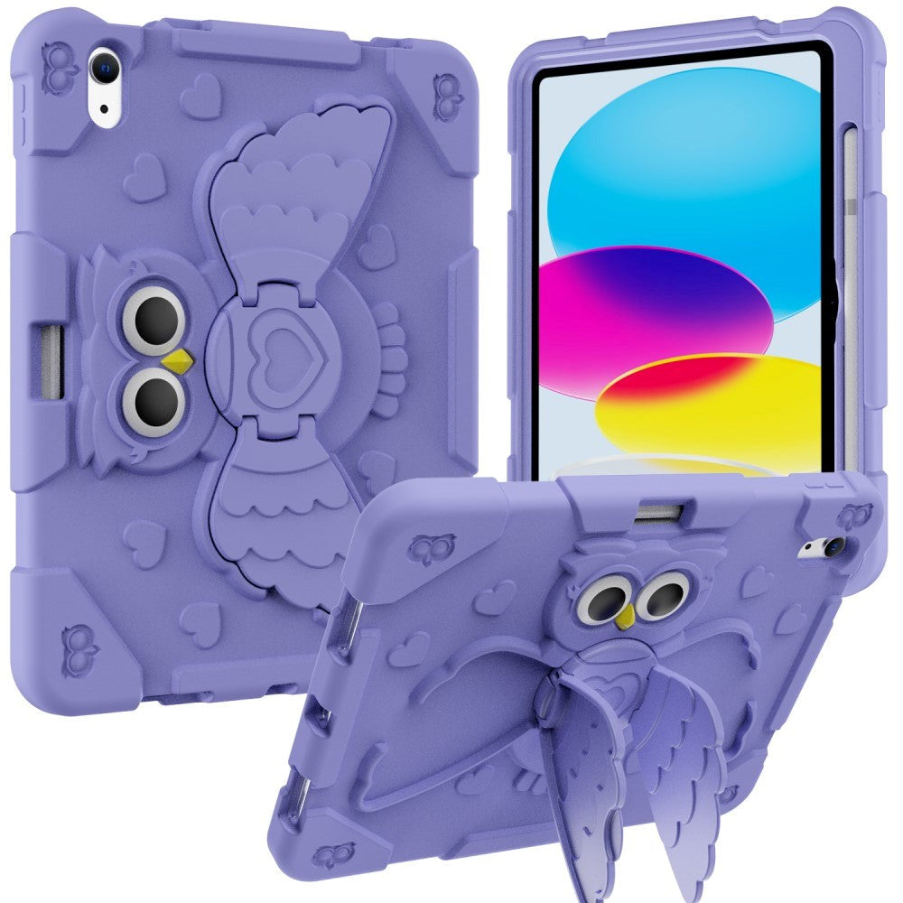 iPad 10.9" (2024/2022) Hybrid Drop Proof Case w. Kickstand, Pen Holder & Owl Motif - Purple