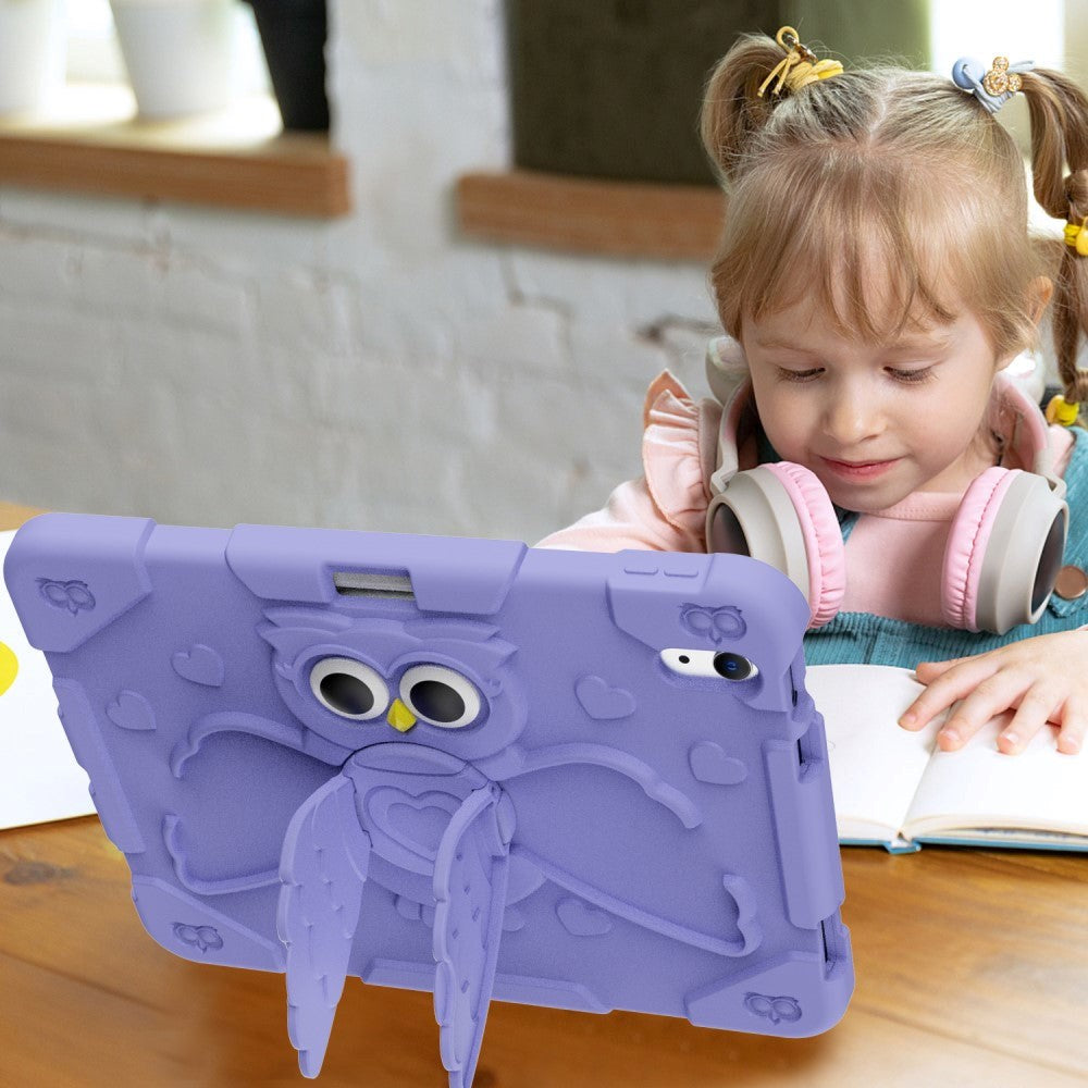 iPad 10.9" (2024/2022) Hybrid Drop Proof Case w. Kickstand, Pen Holder & Owl Motif - Purple