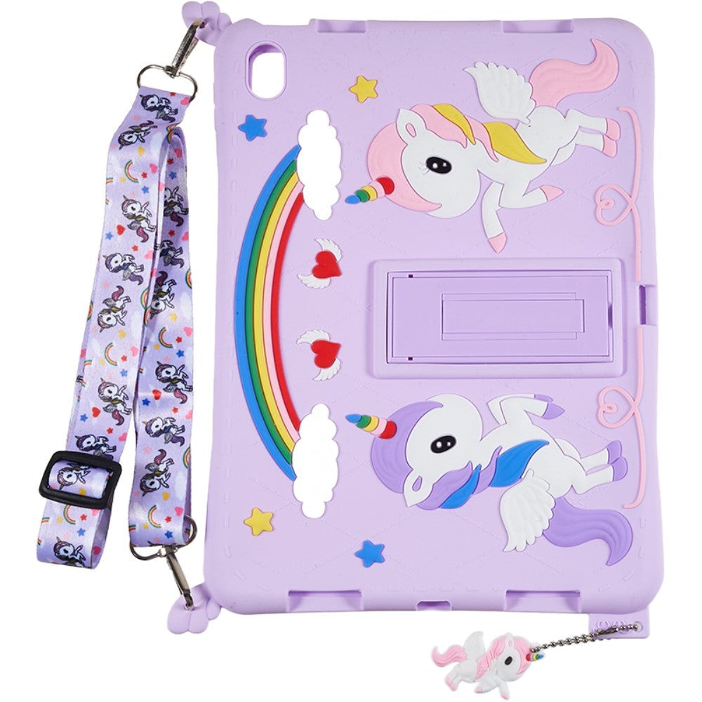 iPad 10.9" (2024/2022) Silicone Case w. Stand, Print & Strap - Unicorn