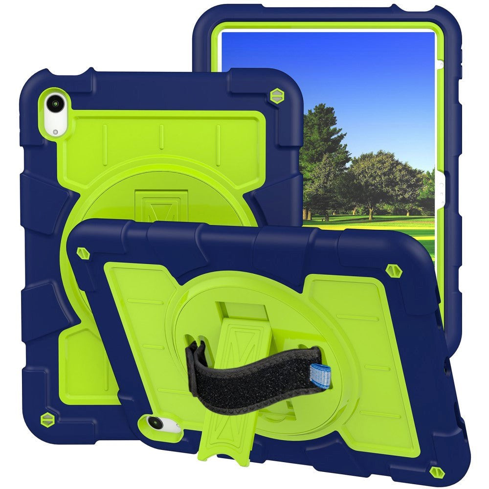 iPad 10.9" (2024/2022) Tough Case w. Hand Holder, Kickstand & Shoulder Strap - Blue / Green