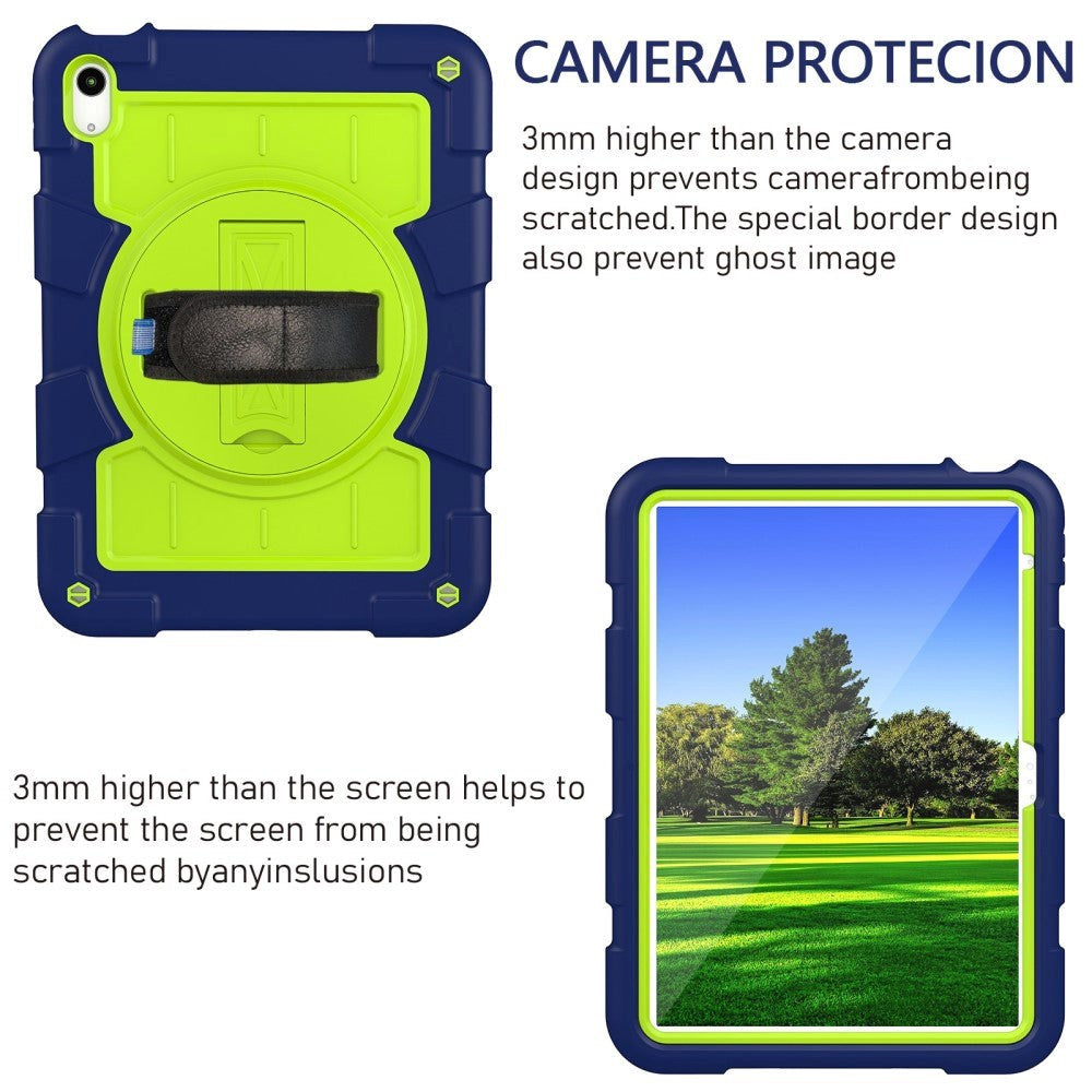 iPad 10.9" (2024/2022) Tough Case w. Hand Holder, Kickstand & Shoulder Strap - Blue / Green
