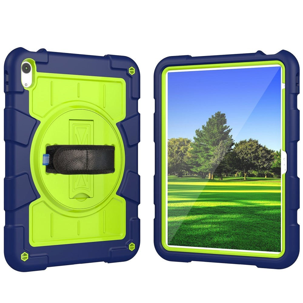 iPad 10.9" (2024/2022) Tough Case w. Hand Holder, Kickstand & Shoulder Strap - Blue / Green