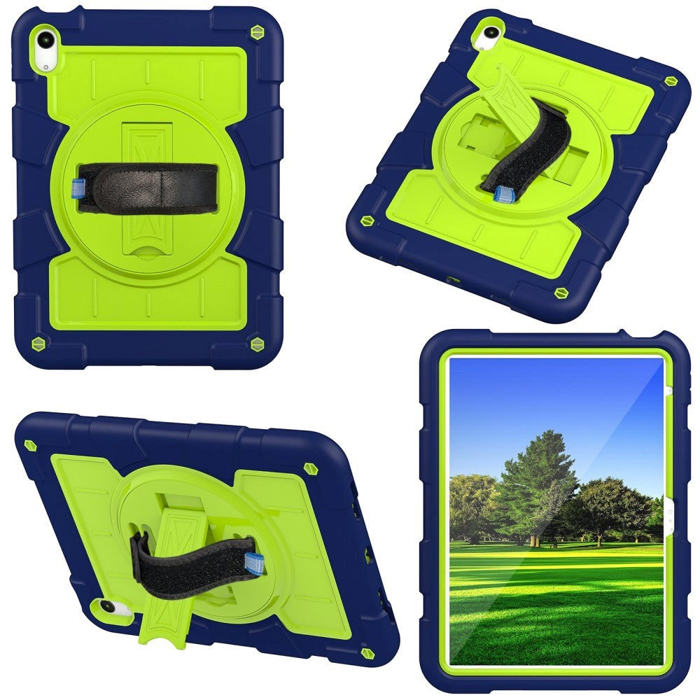 iPad 10.9" (2024/2022) Tough Case w. Hand Holder, Kickstand & Shoulder Strap - Blue / Green