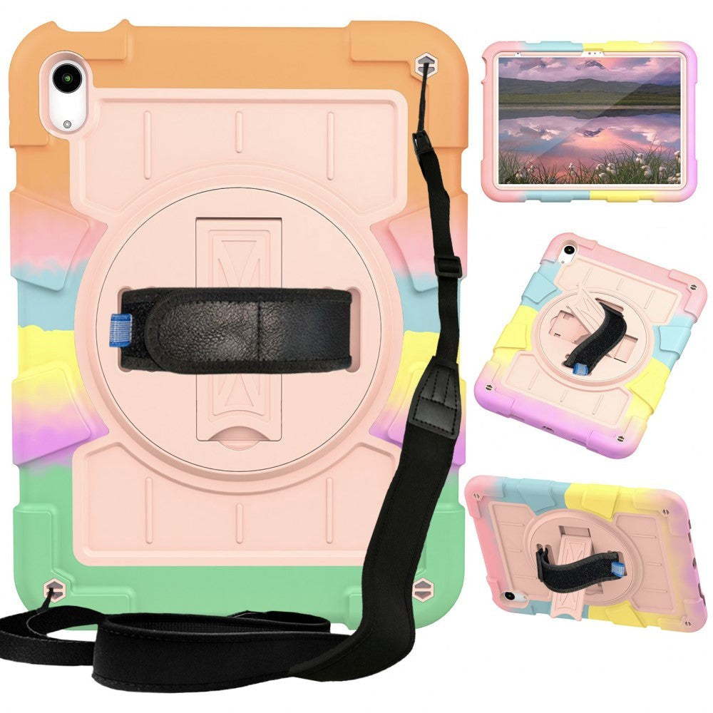 iPad 10.9" (2024/2022) Tough Case w. Hand Holder, Kickstand & Shoulder Strap - Pink / Multi