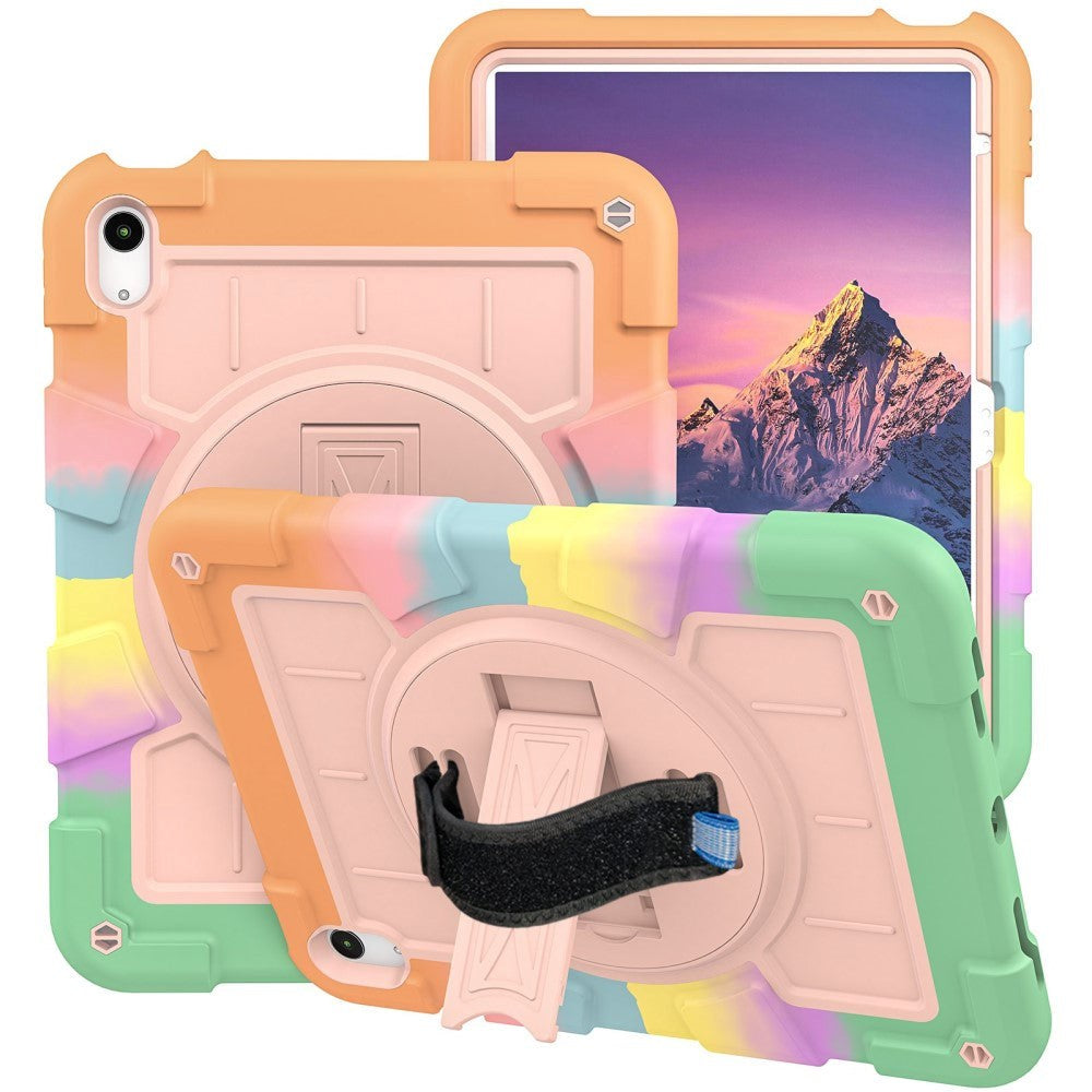 iPad 10.9" (2024/2022) Tough Case w. Hand Holder, Kickstand & Shoulder Strap - Pink / Multi