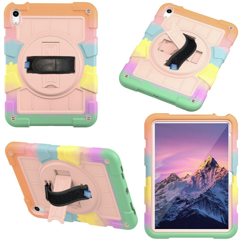 iPad 10.9" (2024/2022) Tough Case w. Hand Holder, Kickstand & Shoulder Strap - Pink / Multi