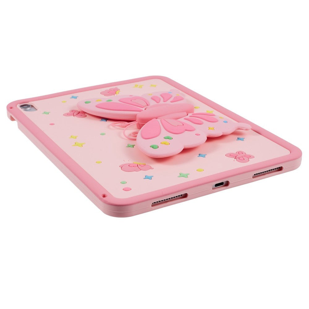 iPad 10.9" (2024/2022) Kids Case - Butterfly Kickstand Silicone Case w. Shoulder Strap - Pink
