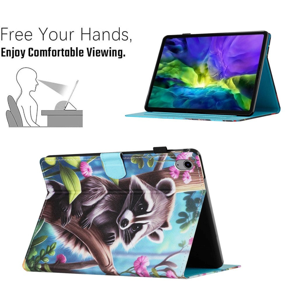 iPad 10.9" (2024/2022) Faux Leather Case w. Kickstand & Card Holder - Raccoon