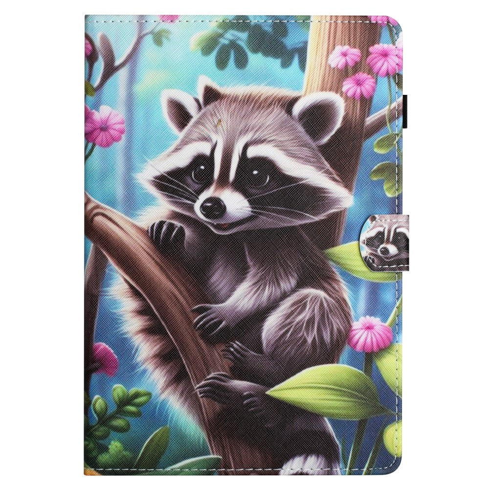 iPad 10.9" (2024/2022) Faux Leather Case w. Kickstand & Card Holder - Raccoon