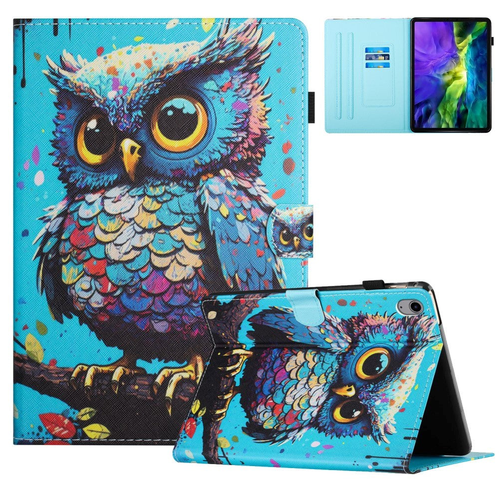 iPad 10.9" (2024/2022) Faux Leather Case w. Kickstand & Card Holder - Owl