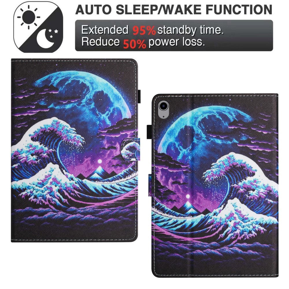 iPad 10.9" (2024/2022) Faux Leather Case w. Kickstand & Card Holder - Waves
