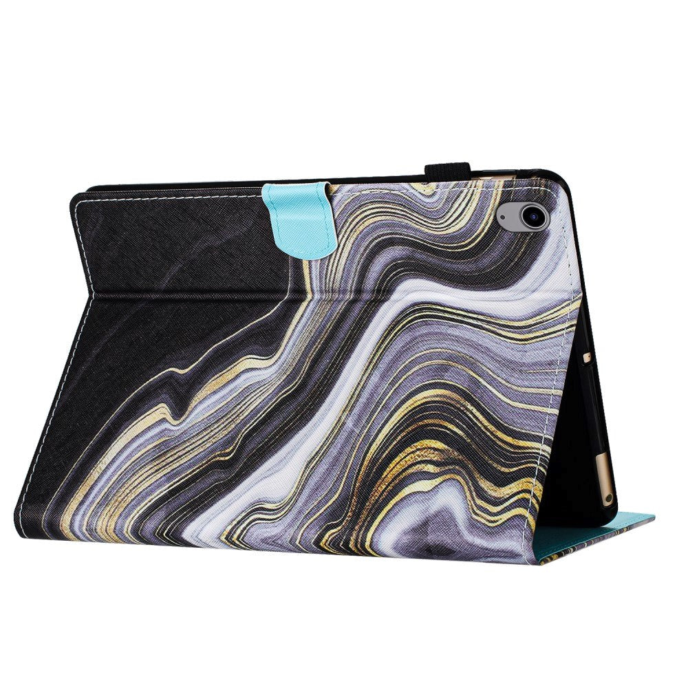 iPad 10.9" (2024/2022) Leather Case w. Kickstand & Card Holder - Black / Gold Marble