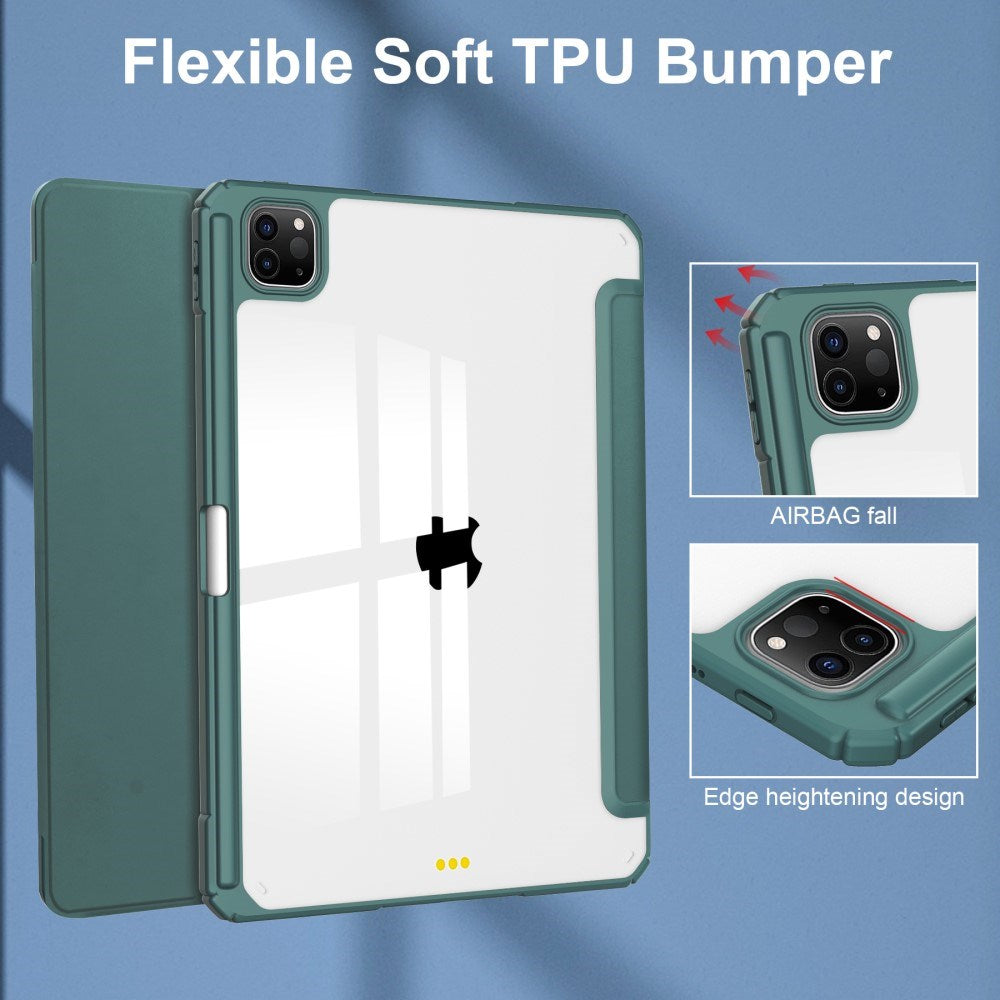 EIDERWOOD iPad Pro 11" (2025 / 2024) Hybrid Flip Case w. Pen Holder - Green & Transparent