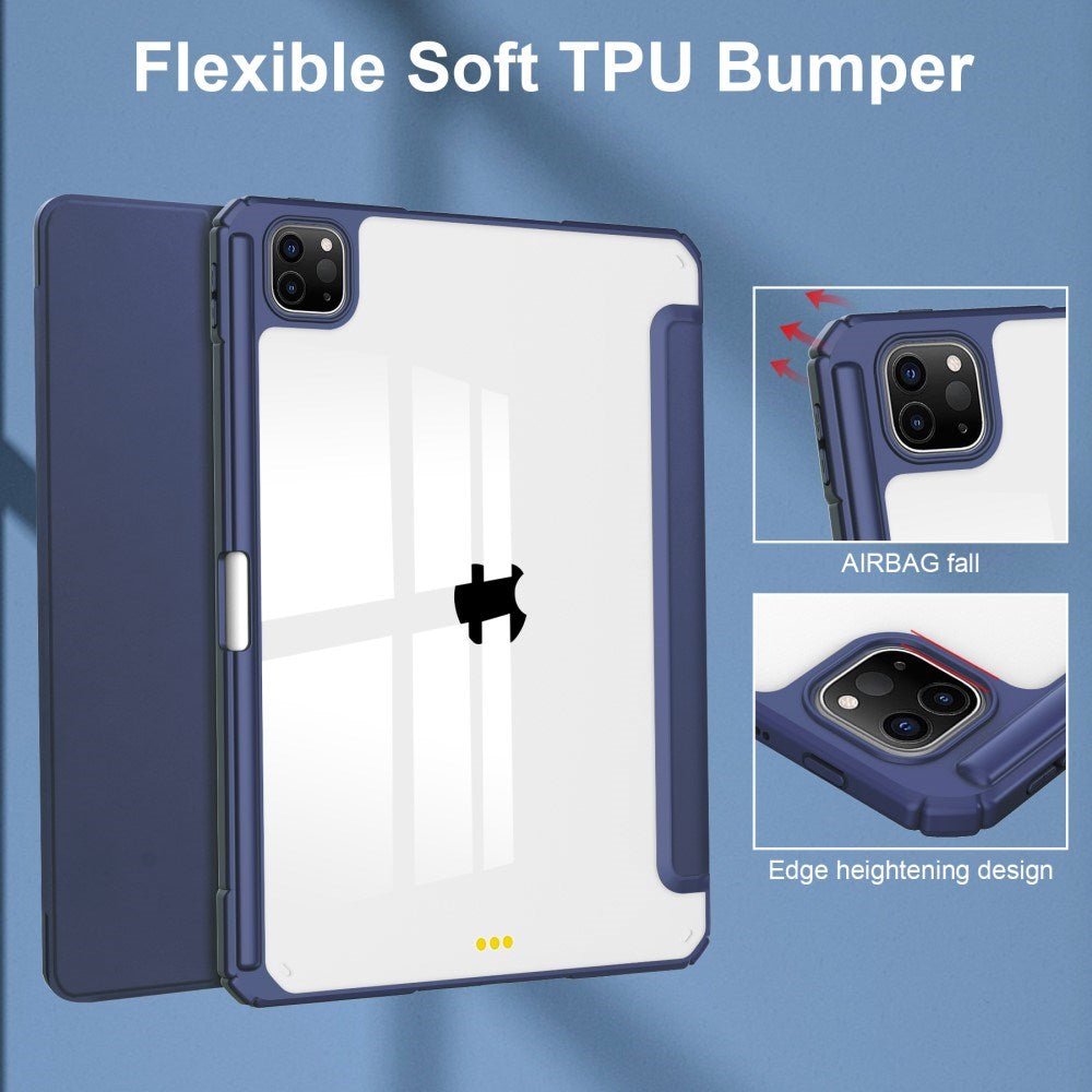 EIDERWOOD iPad Pro 11" (2025 / 2024) Hybrid Flip Case w. Pen Holder - Blue & Transparent