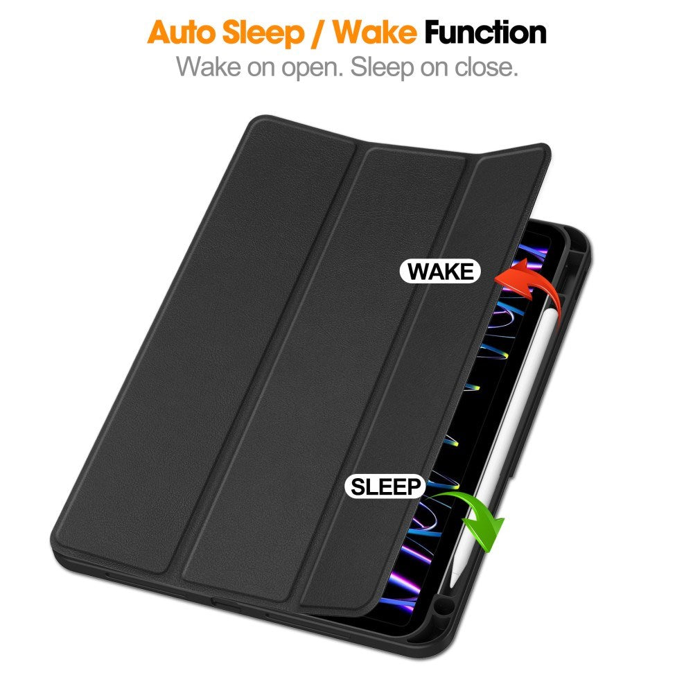 EIDERWOOD iPad Pro 11" (2025 / 2024) Tri-Fold Artificial Leather Flip Case w. Apple Pencil Holder - Black