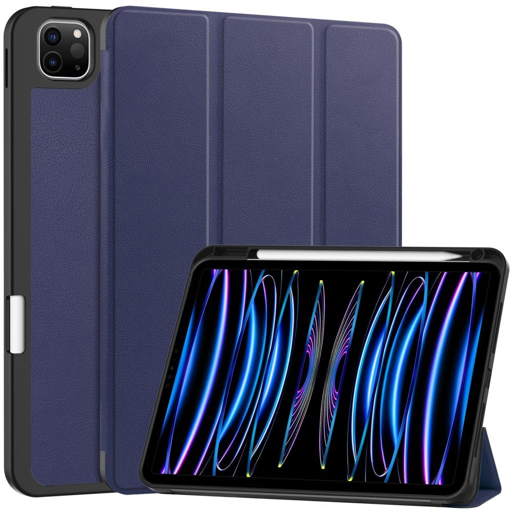 EIDERWOOD iPad Pro 11" (2025 / 2024) Tri-Fold Artificial Leather Flip Case w. Apple Pencil Holder - Blue