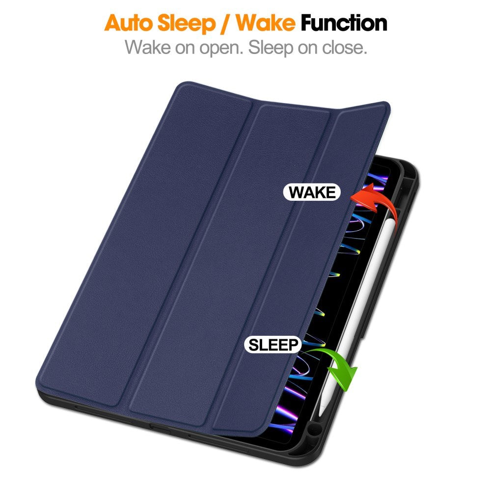 EIDERWOOD iPad Pro 11" (2025 / 2024) Tri-Fold Artificial Leather Flip Case w. Apple Pencil Holder - Blue