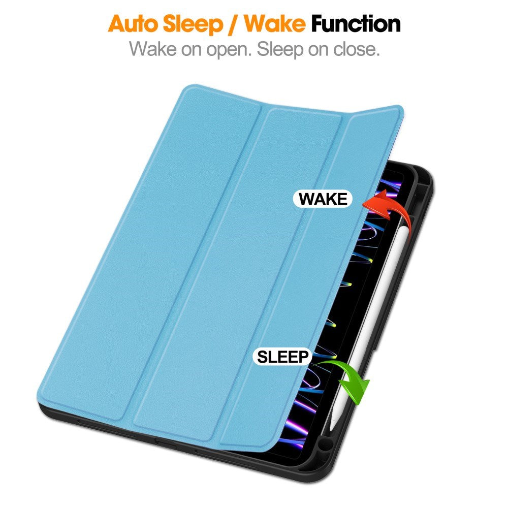 EIDERWOOD iPad Pro 11" (2025 / 2024) Tri-Fold Artificial Leather Flip Case w. Apple Pencil Holder - Blue