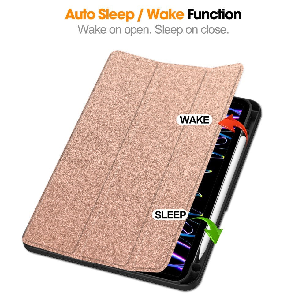 EIDERWOOD iPad Pro 11" (2025 / 2024) Tri-Fold Artificial Leather Flip Case w. Apple Pencil Holder - Rose Gold