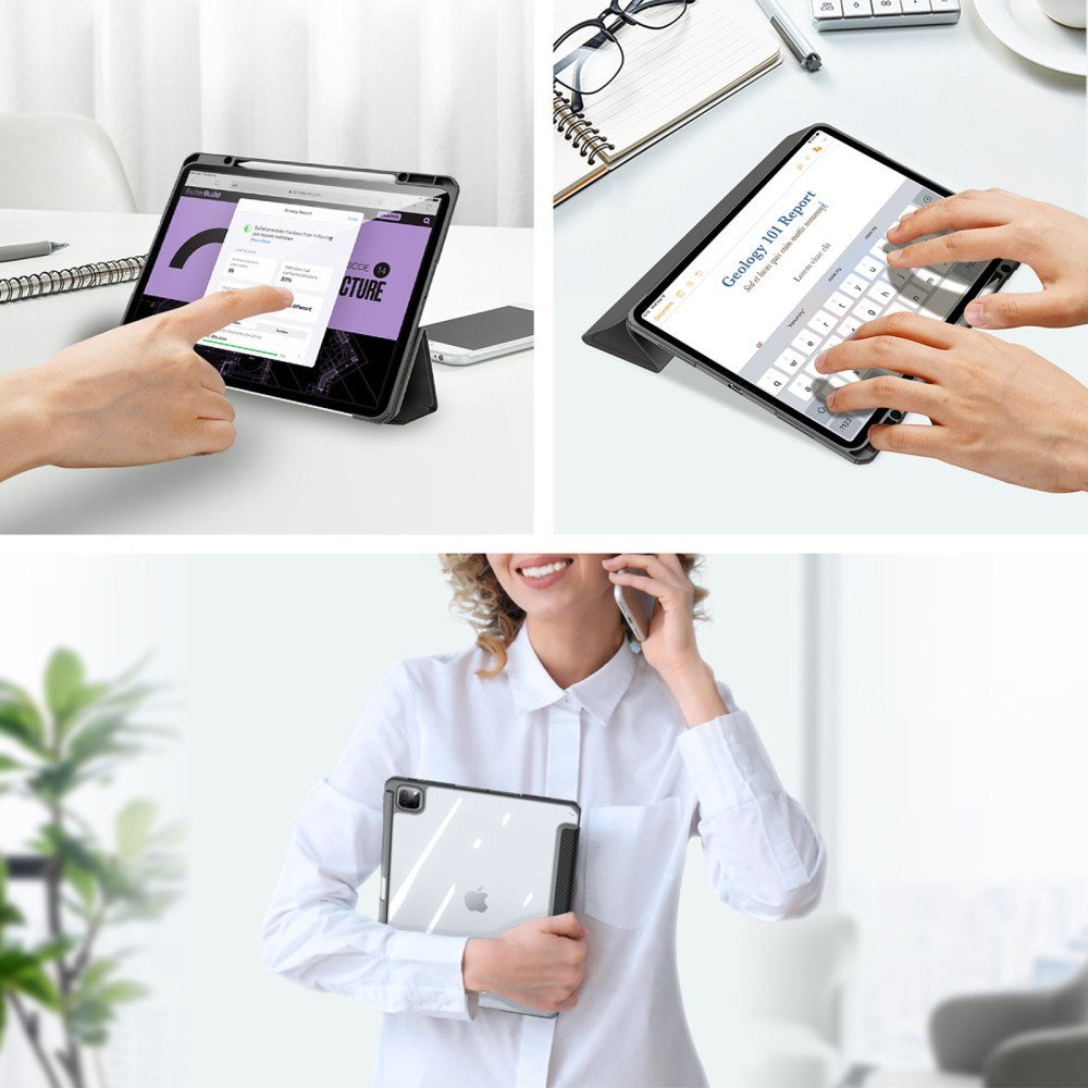 iPad Pro 13" (2025 / 2024) Shockproof Case w. Pen Holder - Dux Ducis Toby Series - Transparent / Black