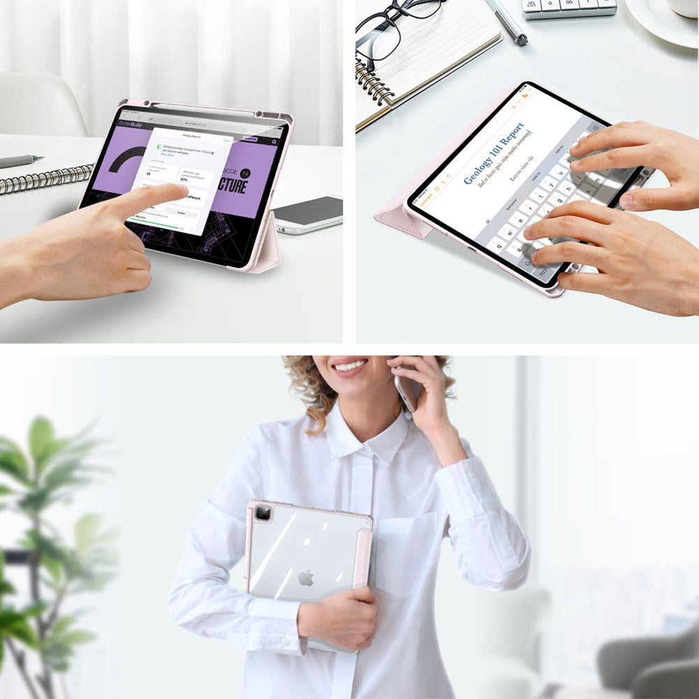 iPad Pro 13" (2025 / 2024) Shockproof Case w. Pen Holder - Dux Ducis Toby Series - Transparent / Pink