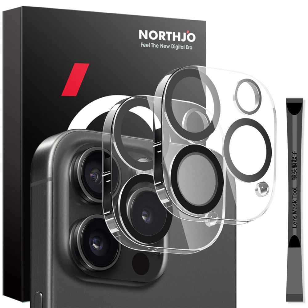 NORTHJO iPhone 16 Pro / 16 Pro Max Tempered Camera Lens Glass - 2 pcs. - Transparent / Black Edge
