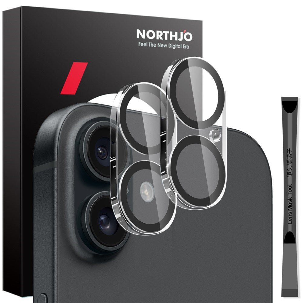 NORTHJO iPhone 16 / 16 Plus Tempered Camera Lens Glass - 2 pcs. - Transparent / Black Edge