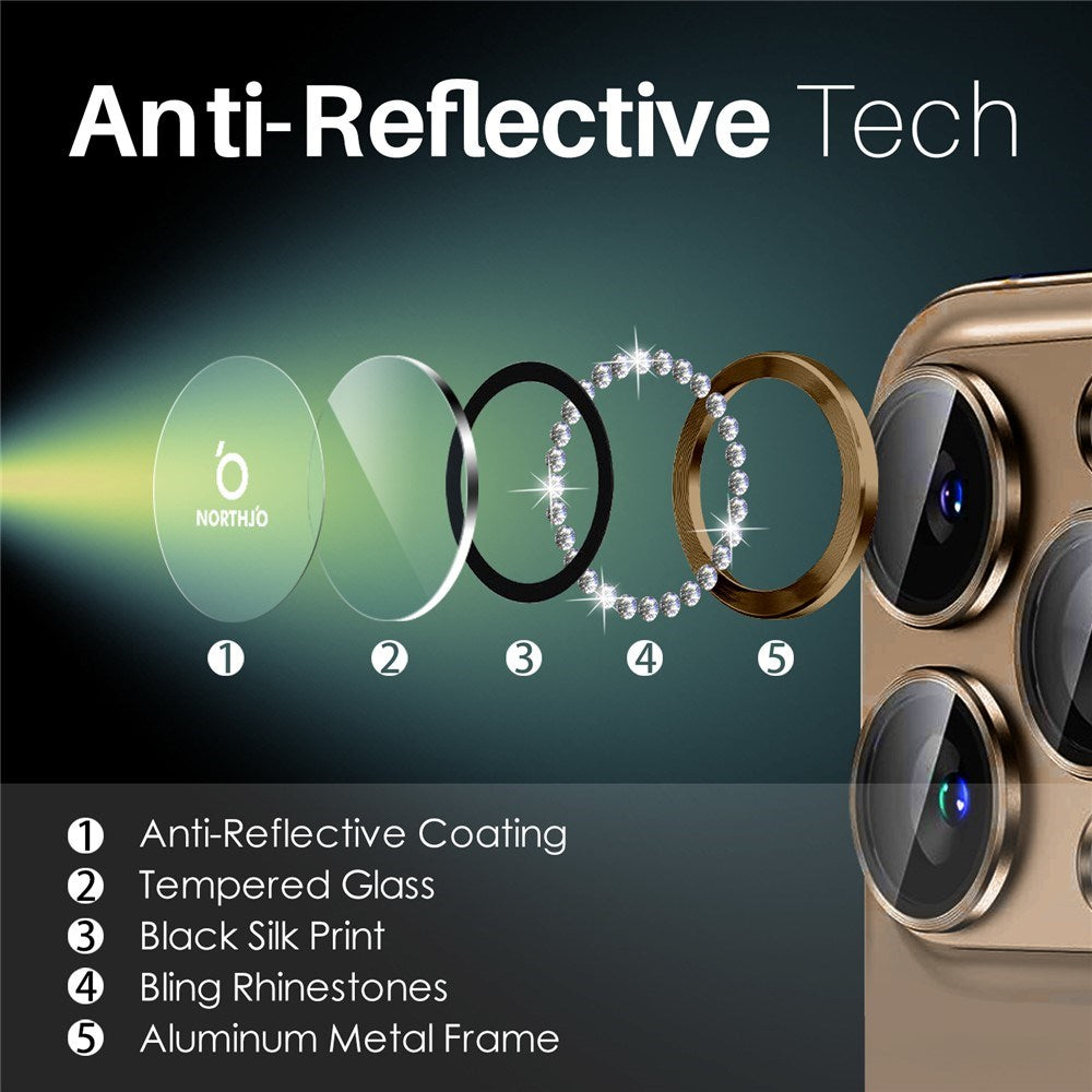 NORTHJO iPhone 16 Pro / 16 Pro Max Camera Lens Protector - Decorative Stones - Brown
