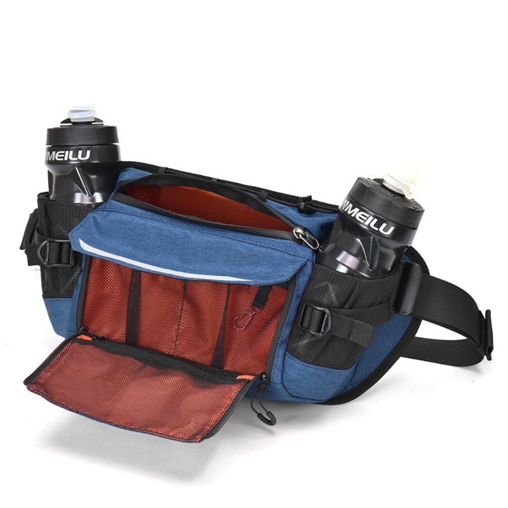 Nylon Belt Bag with Storage Pockets - Blue