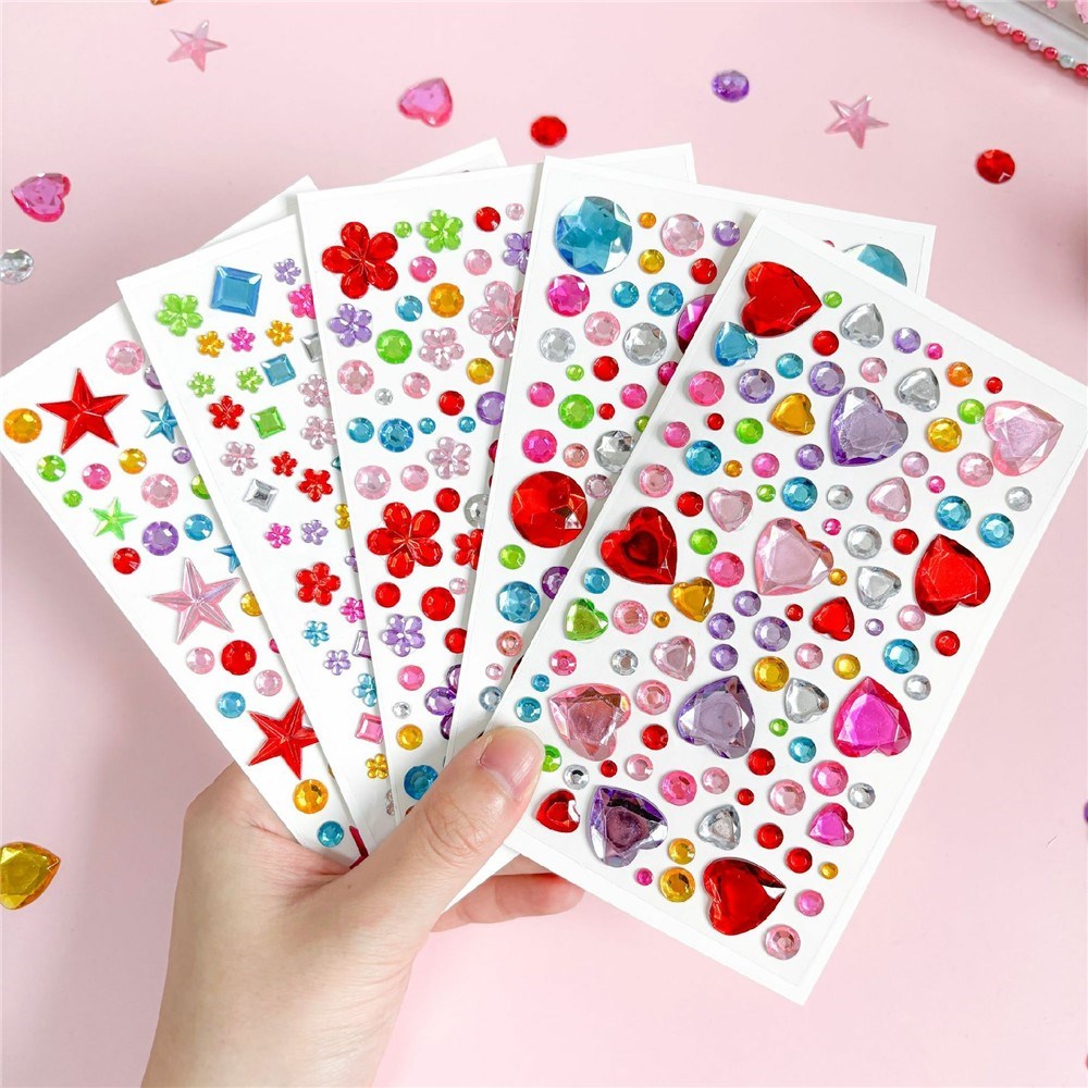 Multicolor Self-Adhesive Crystal 3D Stickers - 88 pcs - Hearts